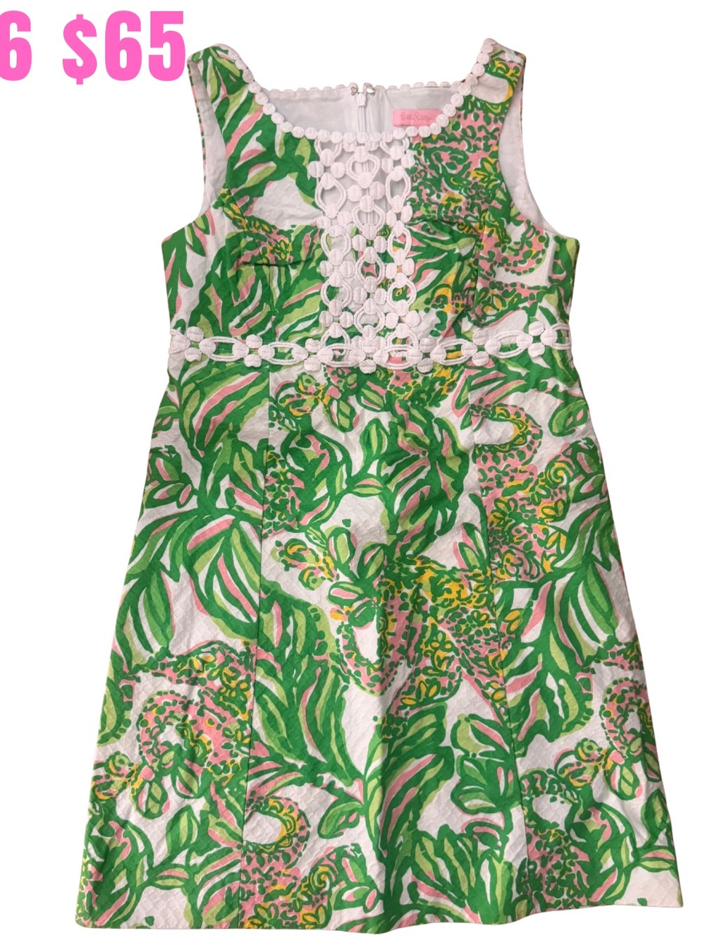Lilly Pulitzer Green & Pink Sleeveless Printed Dress with Lace Detail